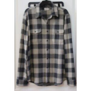 Faherty Plaid Flannel Shirt Mens Black/Cream Button Front Size Large